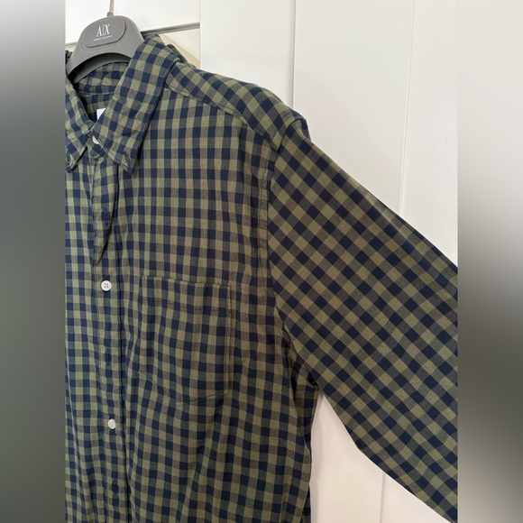 Men's Sonoma Green and Navy Checkered Button-Up Shirt- Medium - Picture 5 of 9